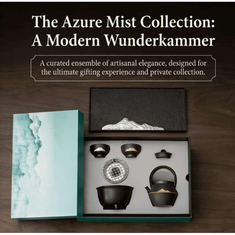 The Azure Mist Artisanal Matte  Teaware Set  Blanc de Chine