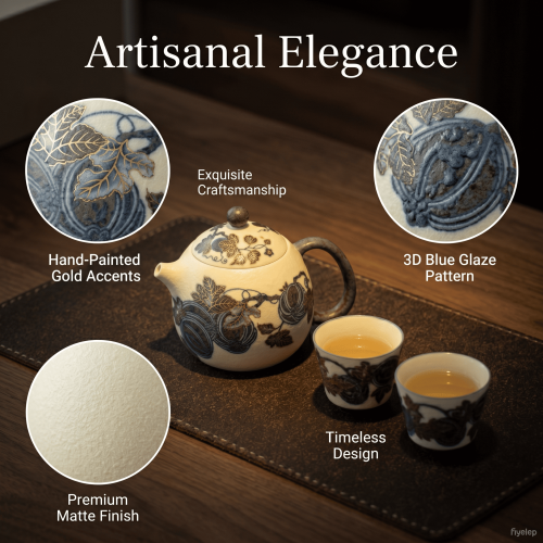 The "Azure Harvest" Hand-Painted Blanc de Chine Tea Set