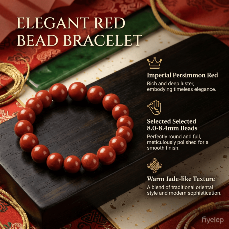 Imperial Garden Persimmon Red Bracelet  8.4mm  Chinese Imperial Red Agate Wearable Talismans 