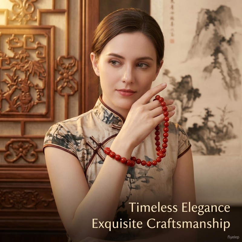 Imperial Garden Persimmon Red Bracelet  8.4mm  Chinese Imperial Red Agate Wearable Talismans