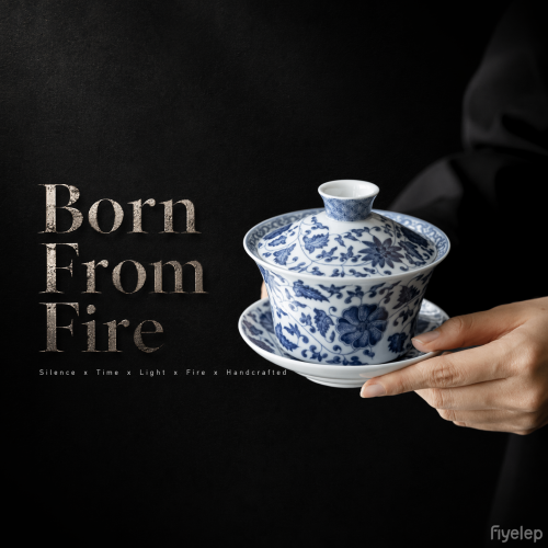 Handcrafted The Blue-Green Prosperous Era Eight-Treasure gaiwan  Dehua porcelain Collection