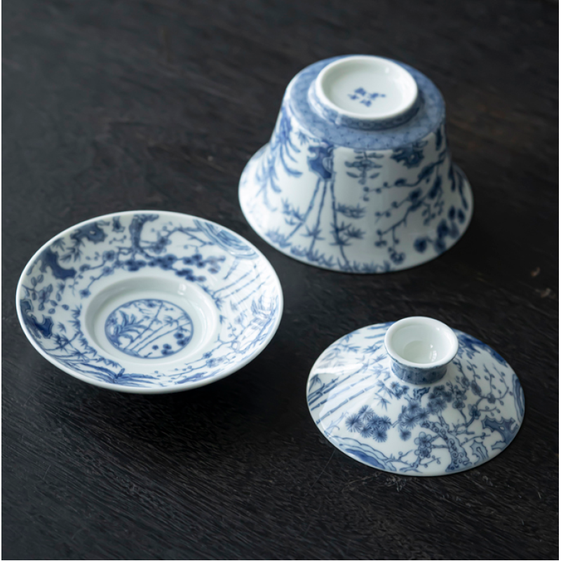 Handcrafted The Blue-Green Prosperous Era Eight-Treasure gaiwan  Dehua porcelain Collection 