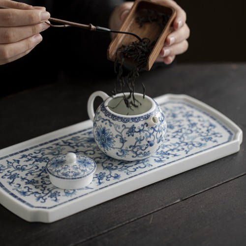 Handcrafted The Blue-Green Prosperous Era Eight-Treasure gaiwan set  Dehua porcelain Collection  