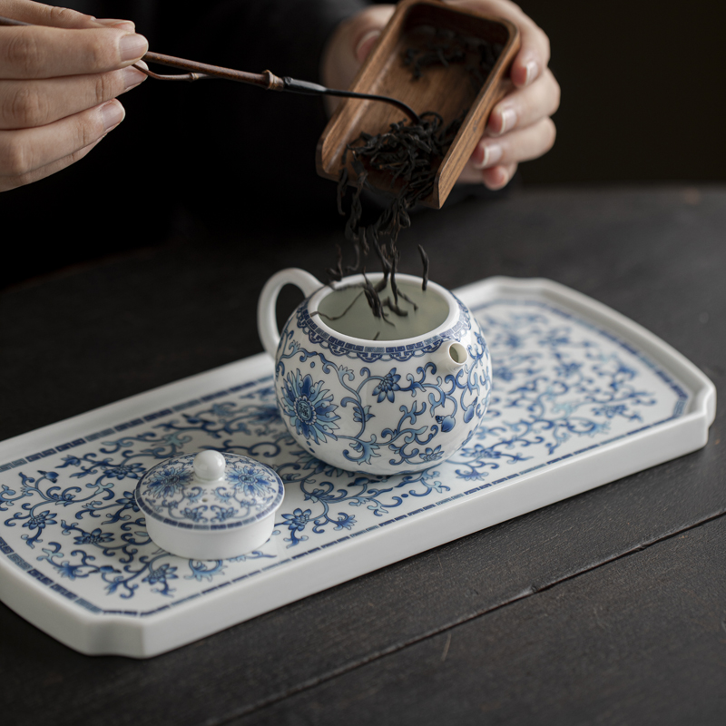 Handcrafted The Blue-Green Prosperous Era Eight-Treasure gaiwan set  Dehua porcelain Collection   