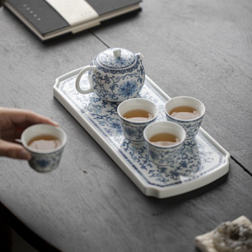 Handcrafted The Blue-Green Prosperous Era Eight-Treasure gaiwan set  Dehua porcelain Collection  