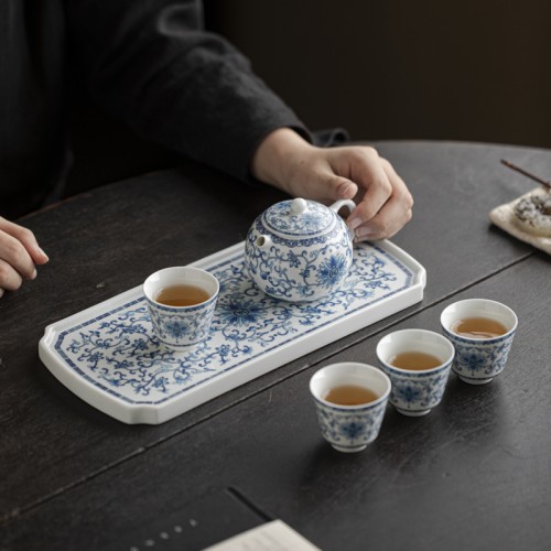 Handcrafted The Blue-Green Prosperous Era Eight-Treasure gaiwan set  Dehua porcelain Collection  