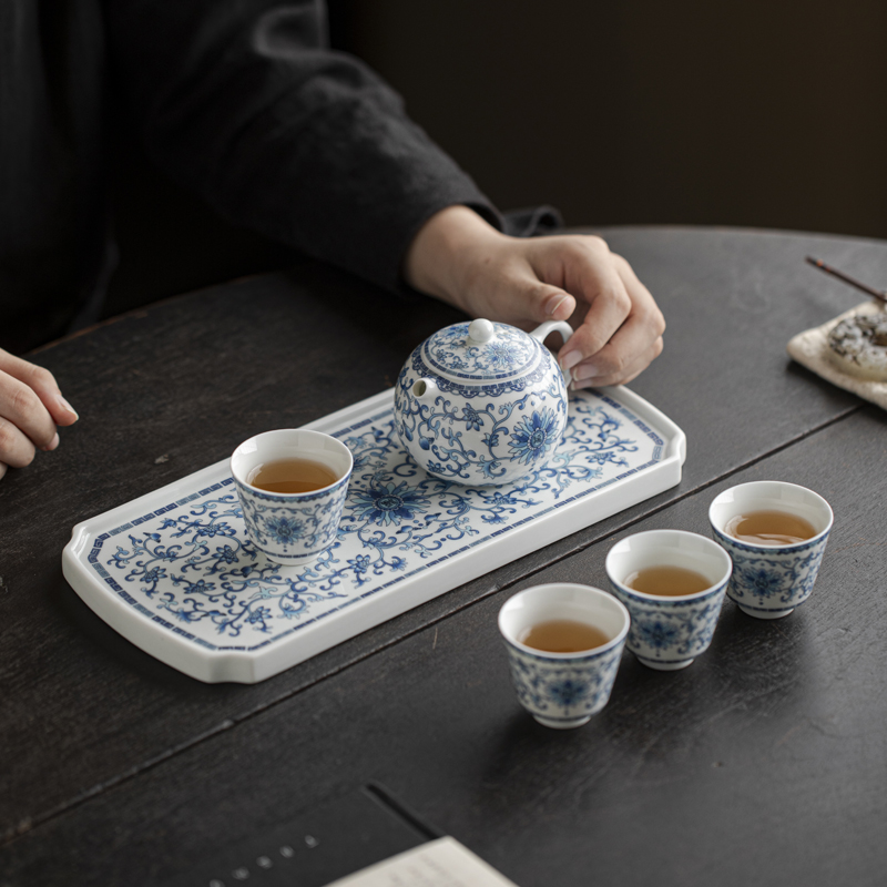 Handcrafted The Blue-Green Prosperous Era Eight-Treasure gaiwan set  Dehua porcelain Collection   