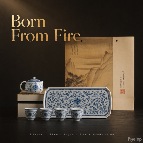 Handcrafted The Blue-Green Prosperous Era Eight-Treasure gaiwan set  Dehua porcelain Collection  
