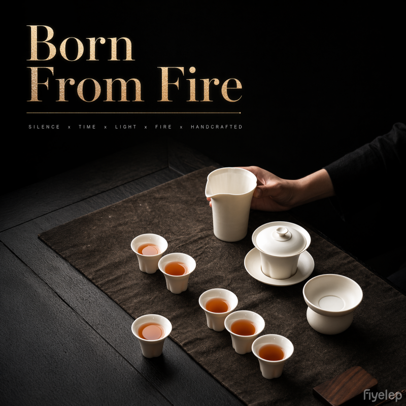Handmade Creamy gaiwan Set Dehua porcelain Collection   