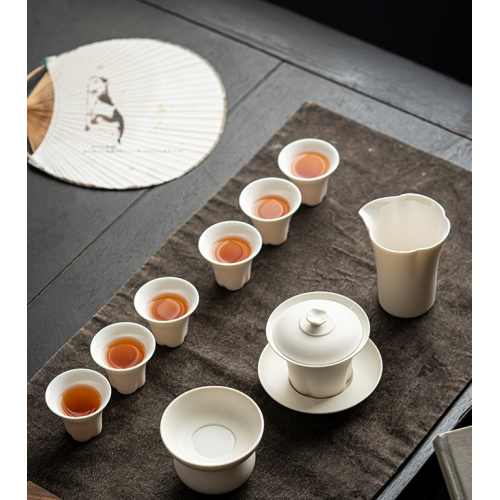 Handmade Creamy gaiwan Set Dehua porcelain Collection  
