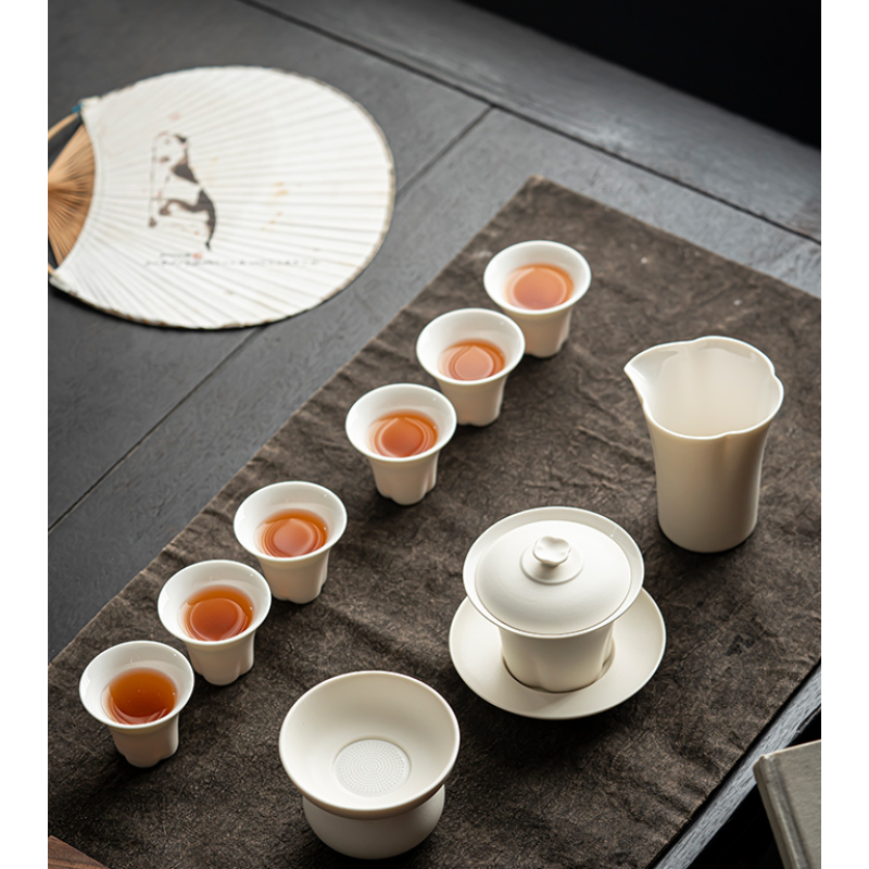 Handmade Creamy gaiwan Set Dehua porcelain Collection   