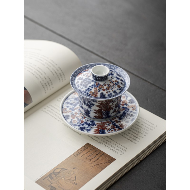 Handcrafted Pine Bamboo and Plum Pattern gaiwan  Dehua porcelain Collection 