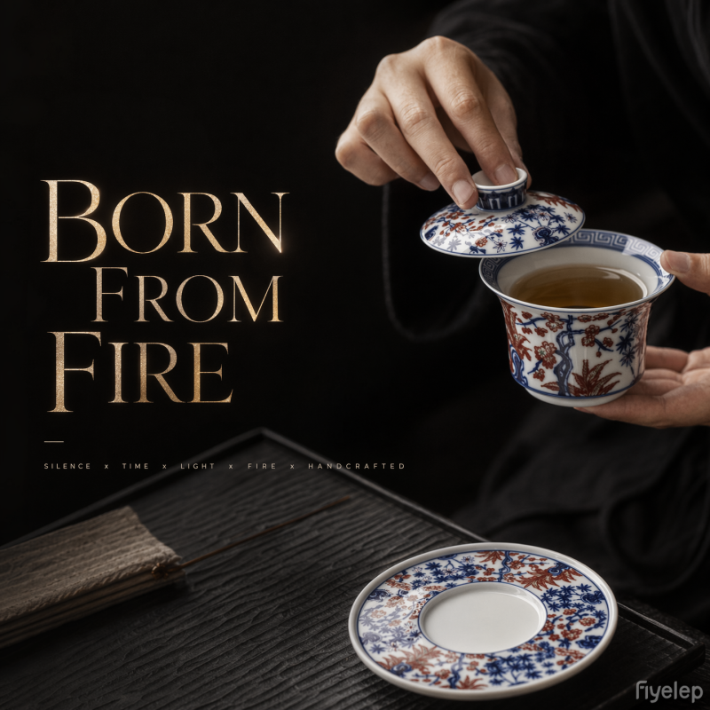 Handcrafted Pine Bamboo and Plum Pattern gaiwan  Dehua porcelain Collection 
