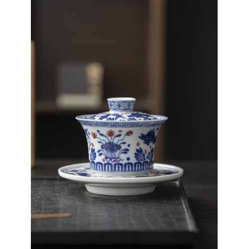 Handcrafted Horse-hoof-shaped bowl with a pattern gaiwan  Dehua porcelain Collection