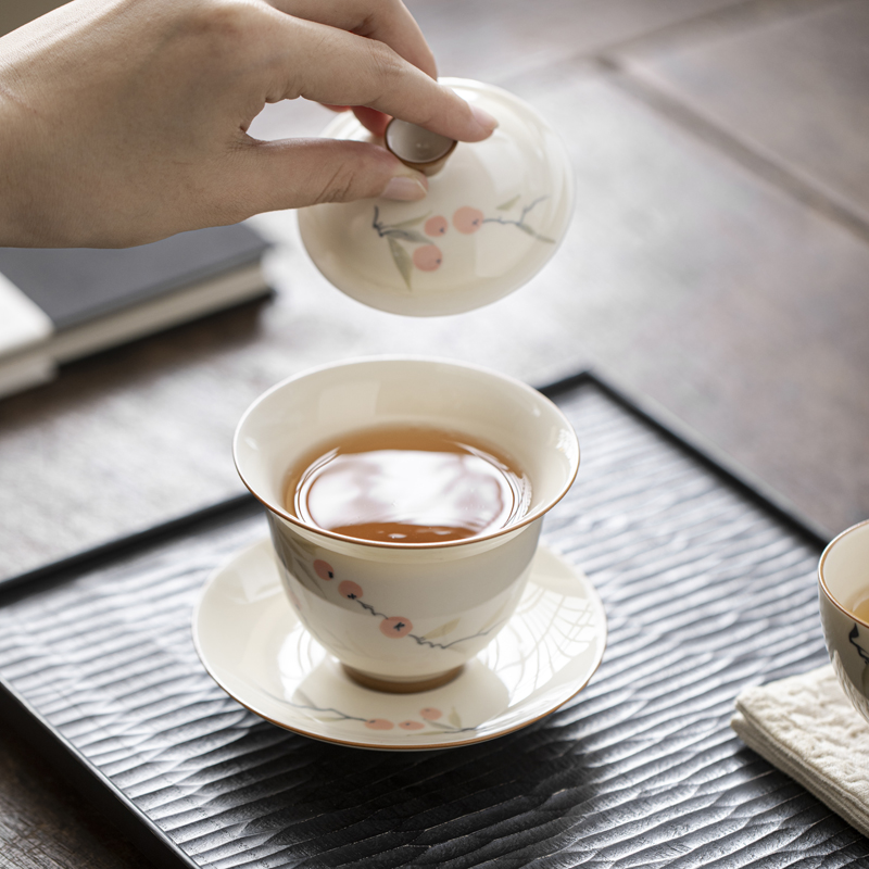 Handcrafted the Glaze Series a symbol of good fortune gaiwan  Dehua porcelain Collection 