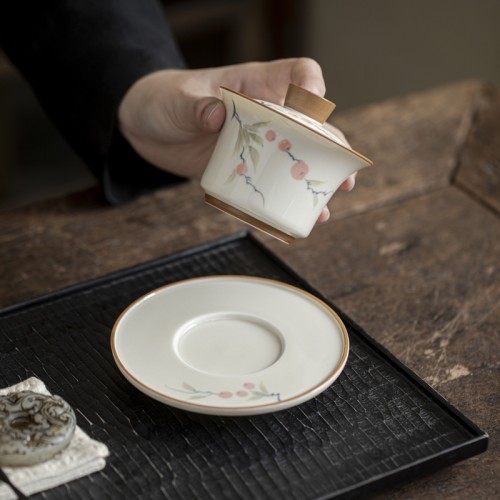 Handcrafted the Glaze Series a symbol  Horse-hoof-shaped gaiwan  Dehua porcelain Collection