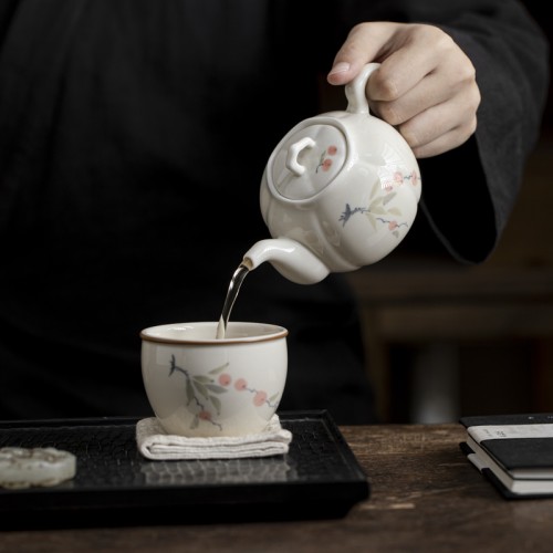Handcrafted the Glaze Series of good fortune nangua  Pearl Teapot Dehua porcelain Collection  