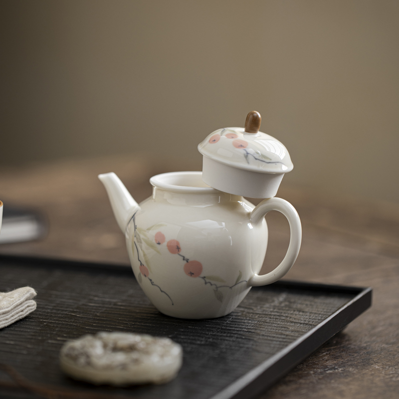 Handcrafted The Grass and Tree Ash Series of good fortune Miaoyun Pearl Teapot Dehua porcelain Collection   