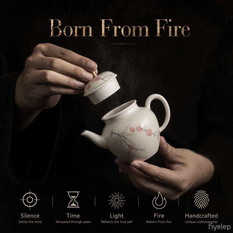 Handcrafted The Grass and Tree Ash Series of good fortune Miaoyun Pearl Teapot Dehua porcelain Collection  