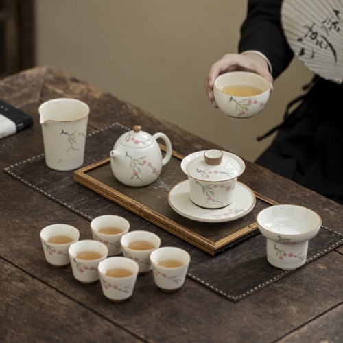 Handcrafted The Grass and Tree Ash Series of good fortune Tea Set Dehua porcelain Collection  