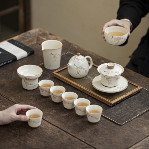 Handcrafted The Grass and Tree Ash Series of good fortune Tea Set Dehua porcelain Collection  