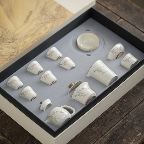 Handcrafted The Grass and Tree Ash Series of good fortune Tea Set Dehua porcelain Collection  