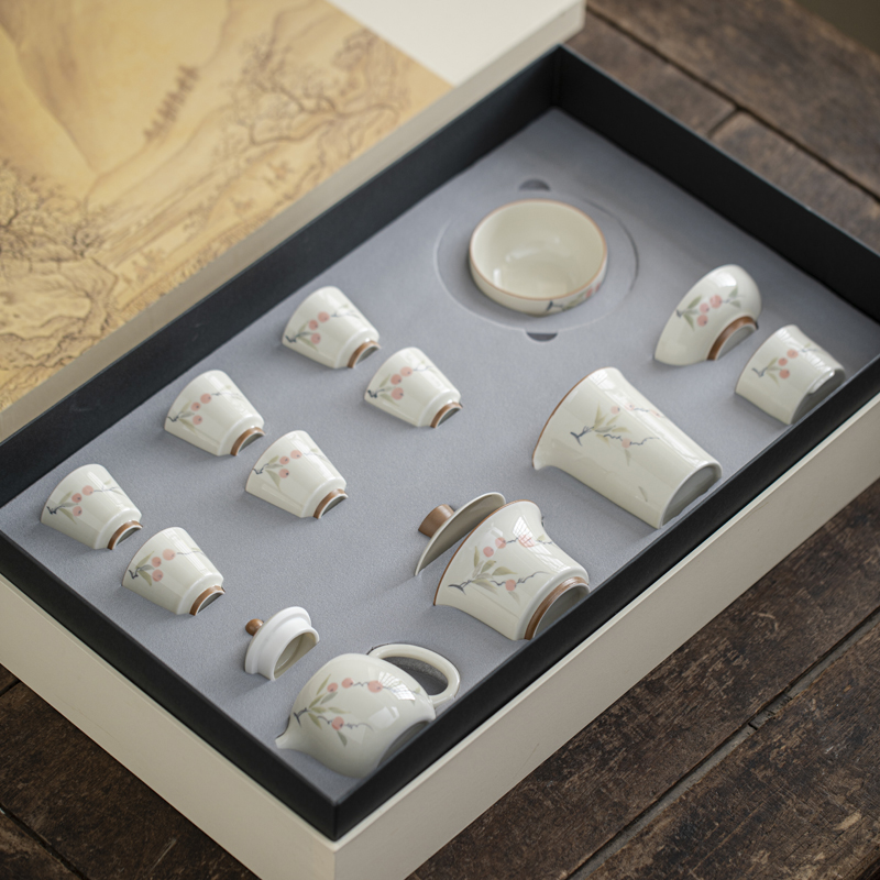 Handcrafted The Grass and Tree Ash Series of good fortune Tea Set Dehua porcelain Collection   
