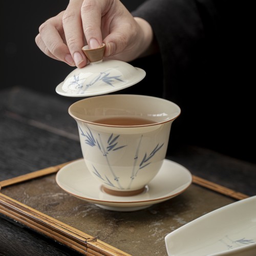 Handcrafted the Glaze Series junzhu  of good fortune gaiwan Dehua porcelain Collection  