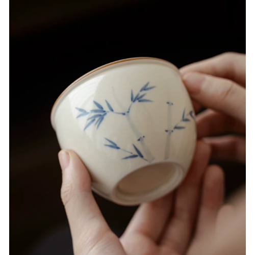 Handmade Herbal Ash Series Junzhu Small gang Tea Cup  Dehua porcelain Collection  