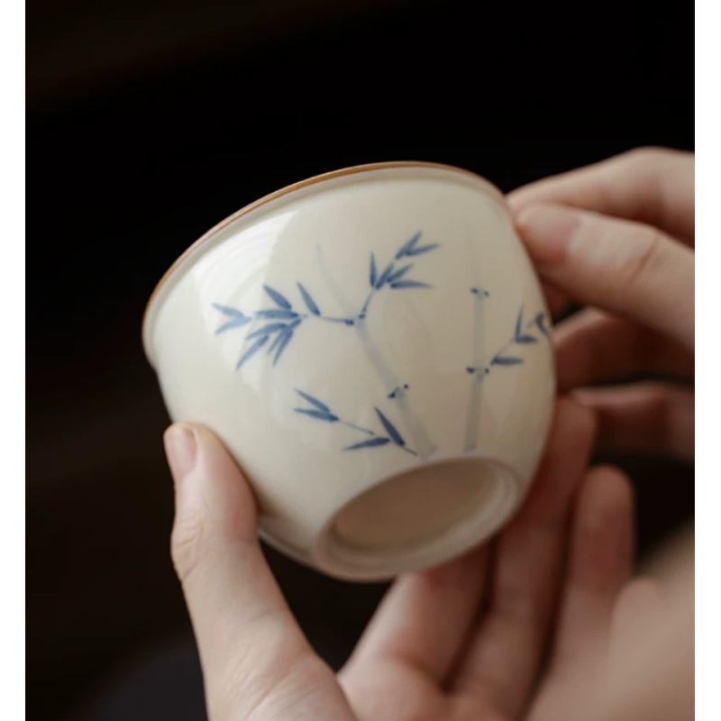 Handmade Herbal Ash Series Junzhu Small gang Tea Cup  Dehua porcelain Collection   