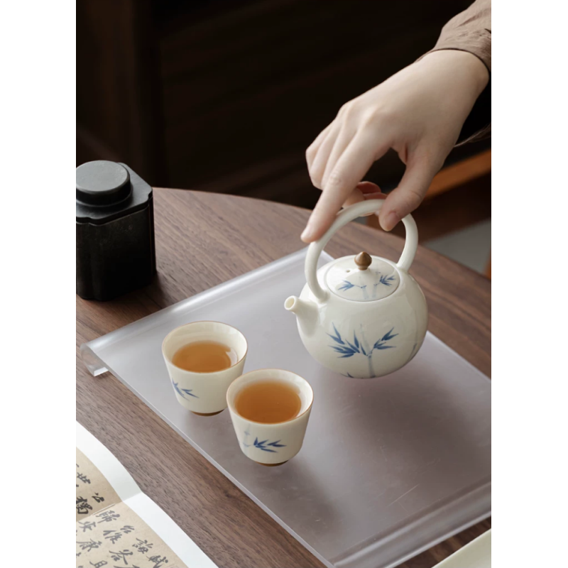 Handcrafted the Glaze Series junzhu yulan  Pearl Teapot Dehua porcelain Collection   