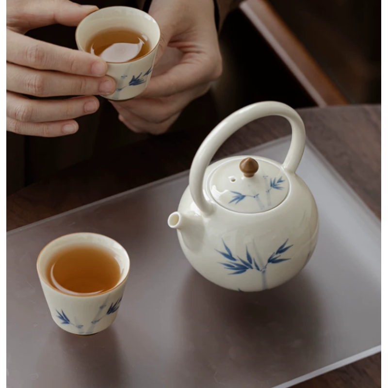 Handcrafted the Glaze Series junzhu yulan  Pearl Teapot Dehua porcelain Collection   