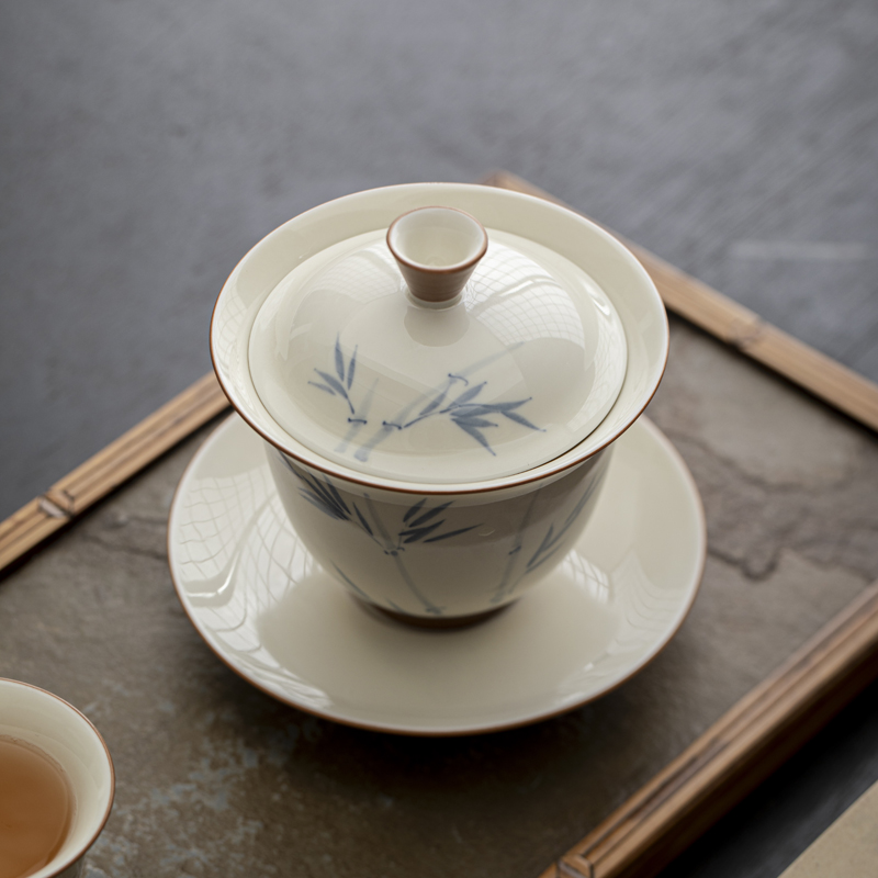 Handcrafted The Grass and Tree Ash Series Junzhu Horse-hoof-shaped gaiwan Dehua porcelain Collection   