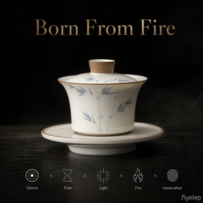 Handcrafted The Grass and Tree Ash Series Junzhu Horse-hoof-shaped gaiwan Dehua porcelain Collection  