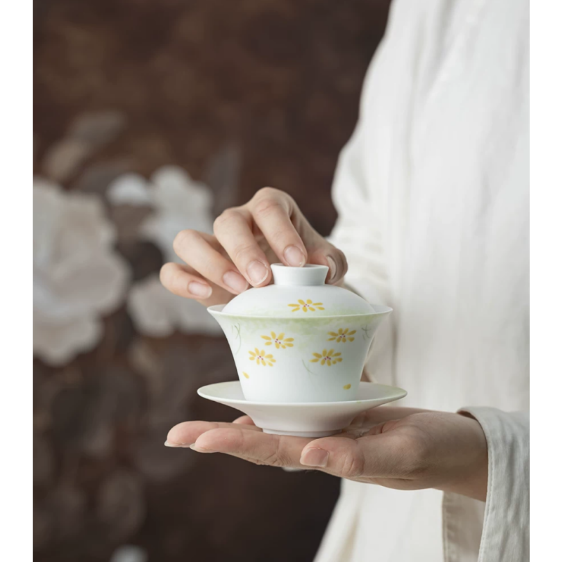 Handcrafted Shuibai Glaze Series Qingyun gaiwan Dehua porcelain Collection   