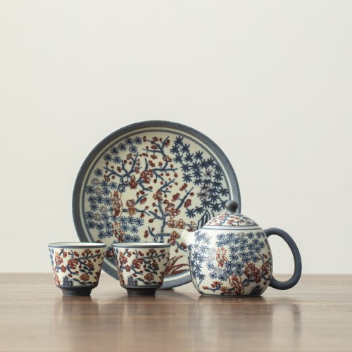 Handcrafted Qinghua Plum Tea Set Dehua porcelain Collection  