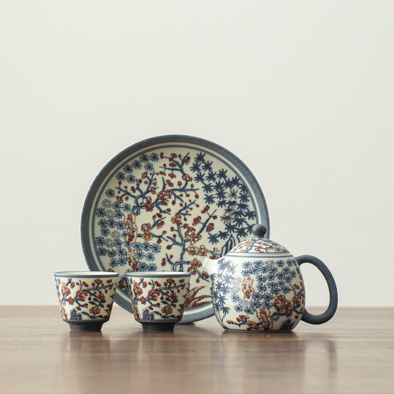 Handcrafted Qinghua Plum Tea Set Dehua porcelain Collection   