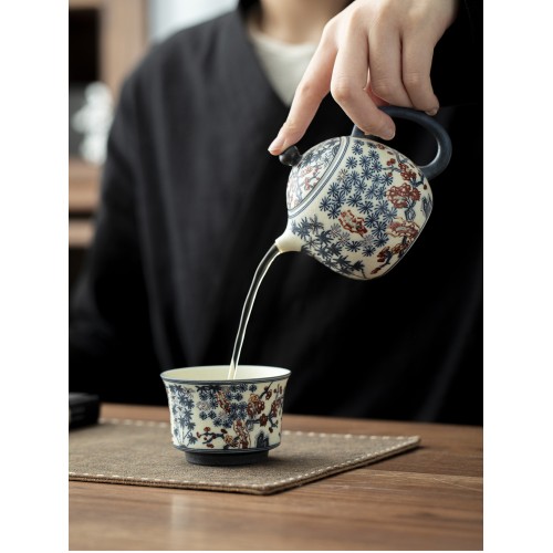 Handcrafted Qinghua Plum Tea Set Dehua porcelain Collection  