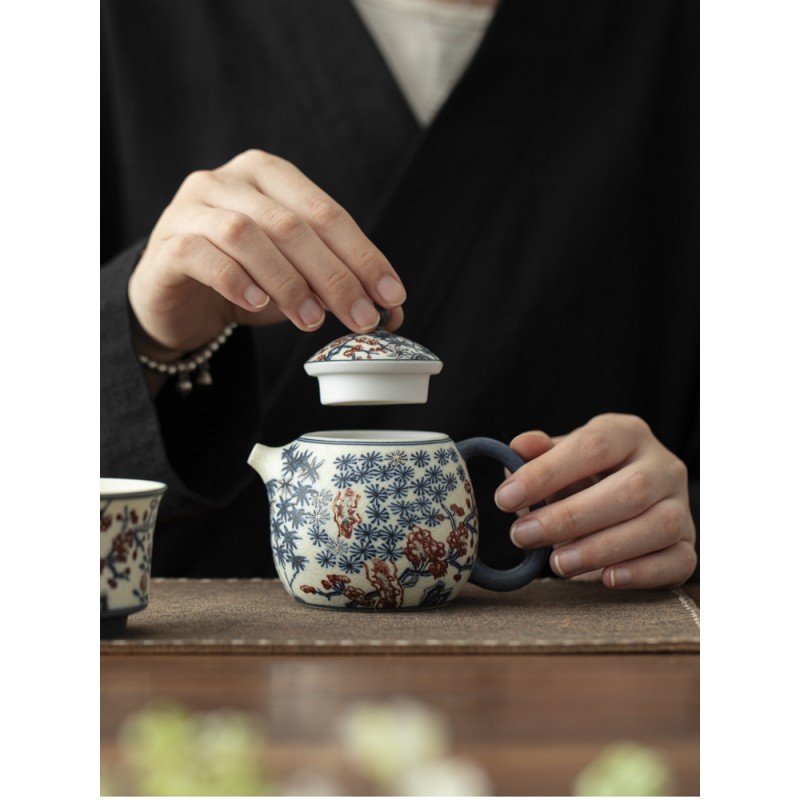 Handcrafted Qinghua Plum luxury Tea SetDehua porcelain Collection   