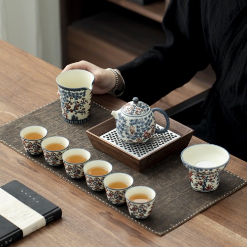 Handcrafted Qinghua Plum luxury Tea SetDehua porcelain Collection  
