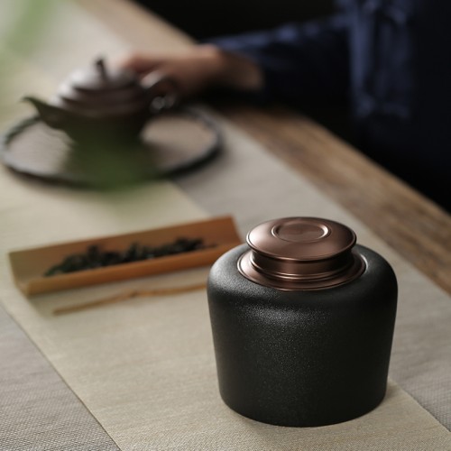 Handcrafted black pottery Tea canister in a natural  colorful design  Dehua porcelain Collection