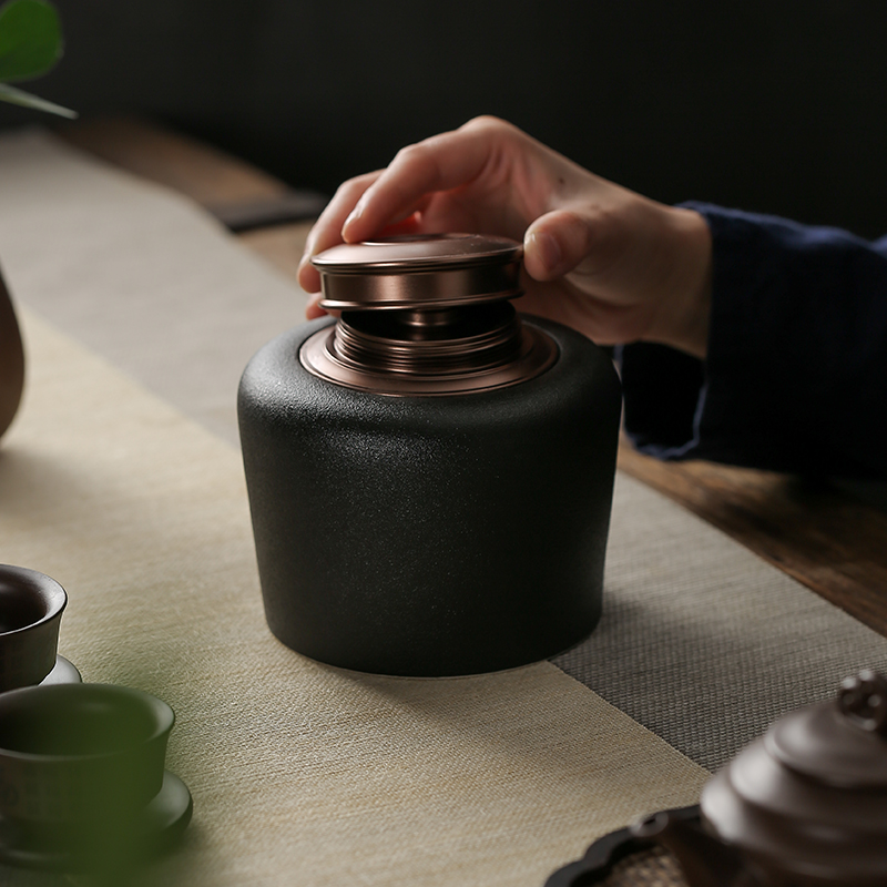 Handcrafted black pottery Tea canister in a natural  colorful design  Dehua porcelain Collection 