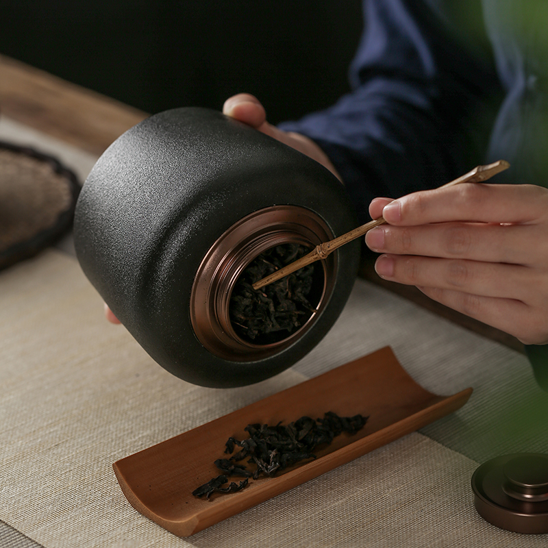 Handcrafted black pottery Tea canister in a natural  colorful design  Dehua porcelain Collection 