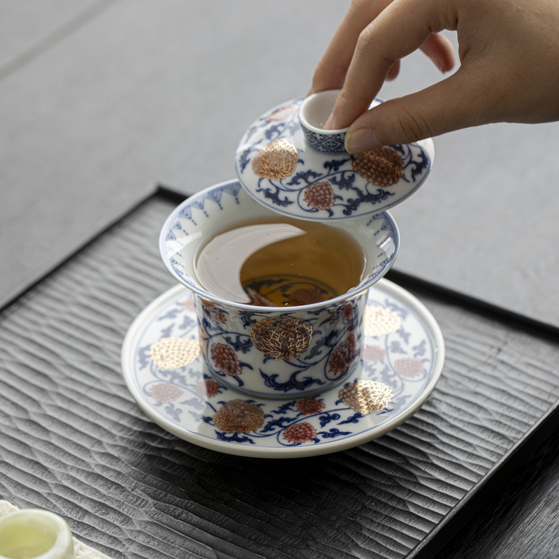 Handcrafted  Golden Lotus Hoof  gaiwan  Dehua porcelain Collection 
