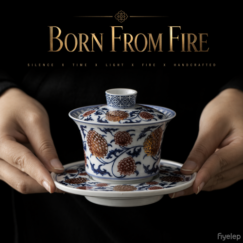 Handcrafted  Golden Lotus Hoof  gaiwan  Dehua porcelain Collection